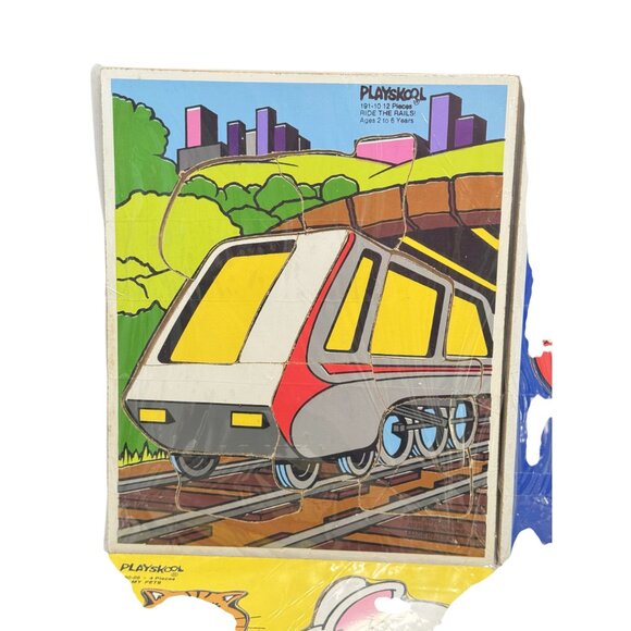 Vintage Playskool Wooden Puzzles Pets Miss Piggy Boats Ride the Rails Train Lot - Picture 4 of 5